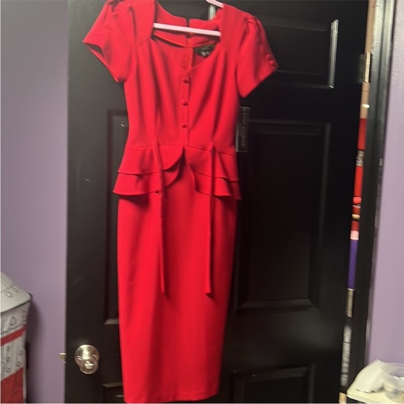 🆕 Stop Staring Faith red peplum vintage retro pinupp midi wiggle dress - Picture 9 of 14